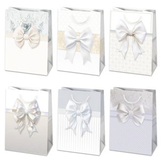   Fehér Bow papír ajándéktasak, ajándékzacskó 23x32x11 cm