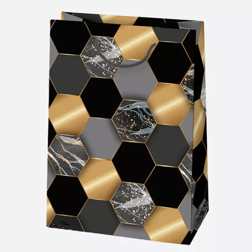 Fekete Arany mintás For You papír ajándéktasak, ajándékzacskó 23x32x11 cm