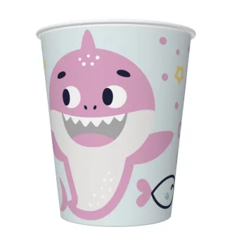 Happy Birthday Pink Shark papír pohár 8 db-os 250 ml