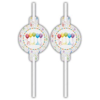 Happy Birthday Streamers papír szívószál 4 db-os szett