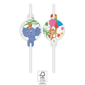 Dzsungel Balloons papír szívószál, 4 db-os szett FSC