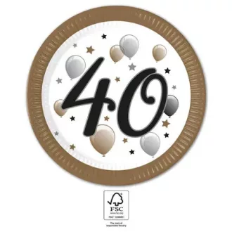 Happy Birthday 40 Milestone papírtányér 8 db-os 23 cm FSC