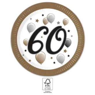 Happy Birthday 60 Milestone papírtányér 8 db-os 23 cm FSC