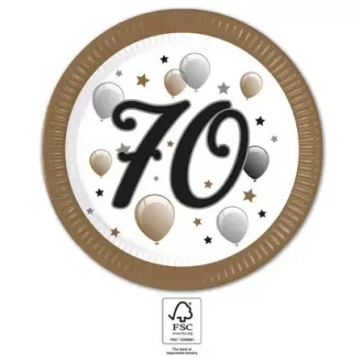 Happy Birthday 70 Milestone papírtányér 8 db-os 23 cm FSC
