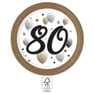Happy Birthday 80 Milestone papírtányér 8 db-os 23 cm FSC