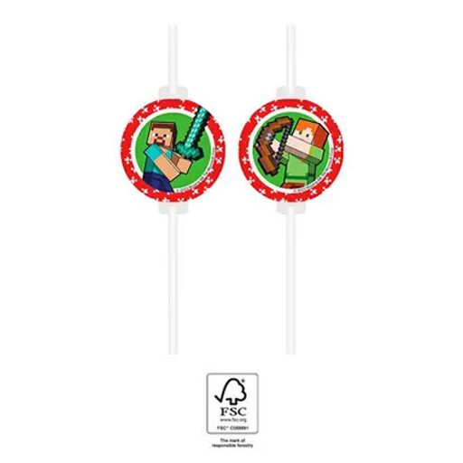 Minecraft Green papír szívószál, 4 db-os szett FSC