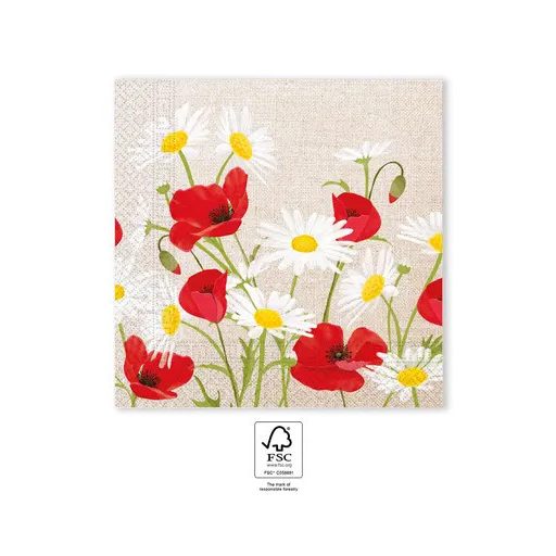 Virág Daisies Poppies szalvéta 20 db-os, 33x33 cm FSC