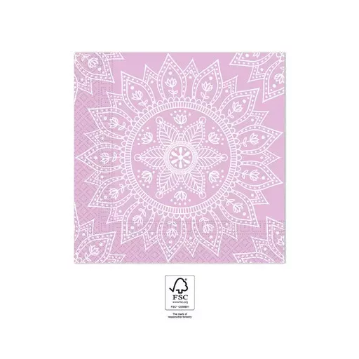 Mandala Purple White szalvéta 20 db-os, 33x33 cm FSC