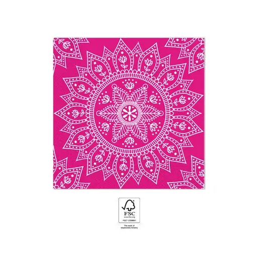 Mandala Fuchsia White szalvéta 20 db-os, 33x33 cm FSC