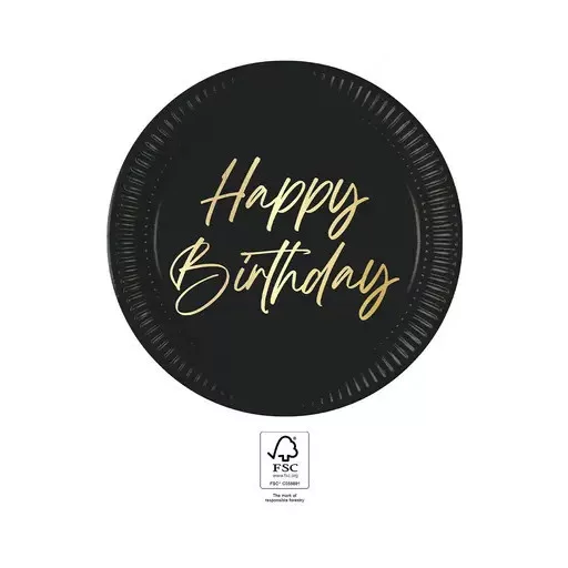 Happy Birthday Elegant papírtányér 8 db-os 23 cm FSC