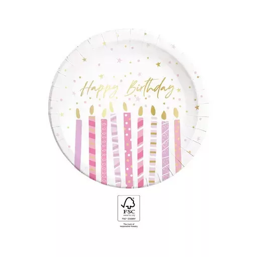 Happy Birthday Candles papírtányér 8 db-os 23 cm FSC