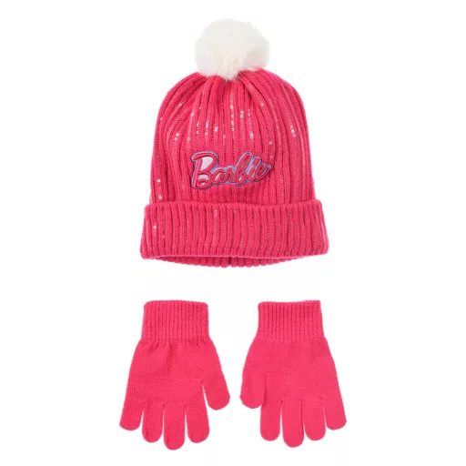 Barbie Pink flitteres gyerek sapka + kesztyű szett 52-54 cm