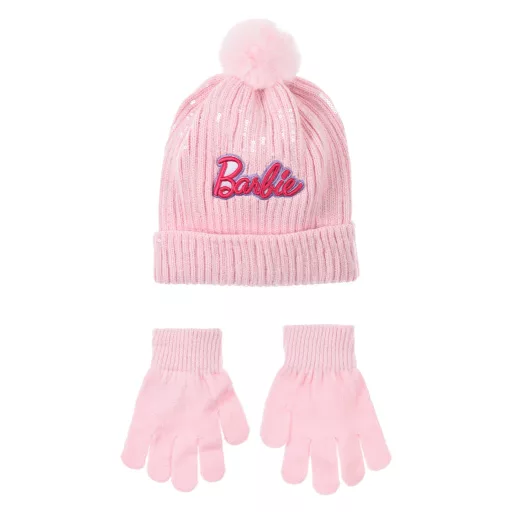 Barbie Pink flitteres gyerek sapka + kesztyű szett 52-54 cm